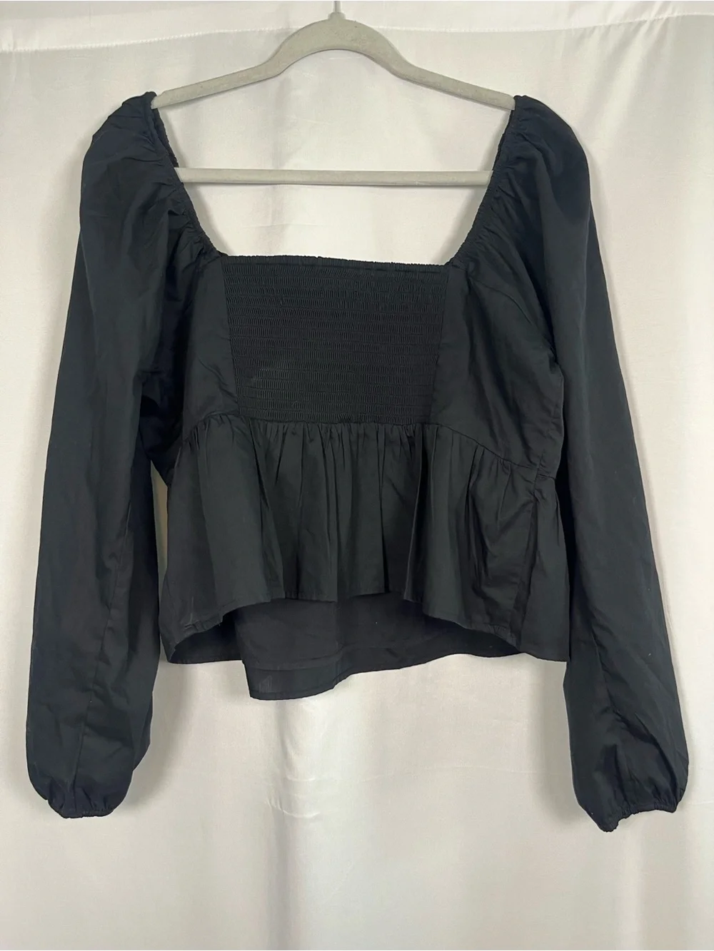 Abercrombie & fitch NWT black cotton poplin puff sleeve babydoll top sz XL